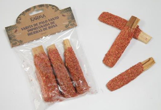 Palo Santo impregnado en tallos y flores de rosa