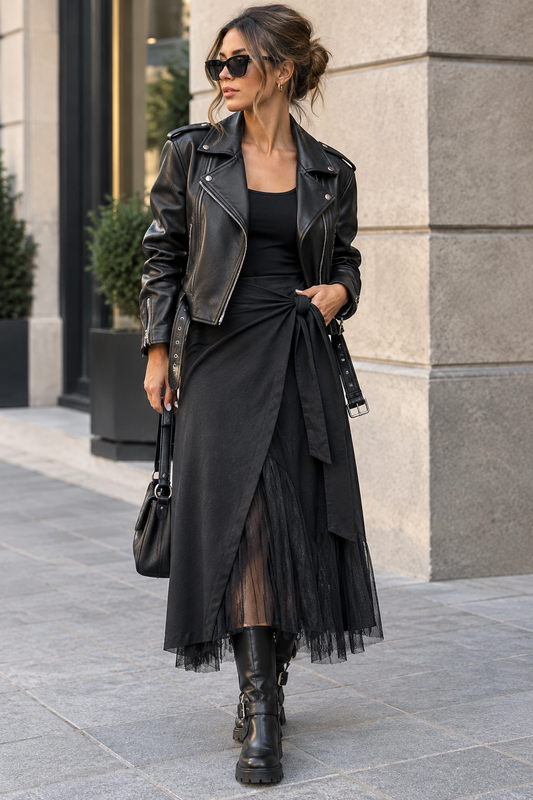 Falda cruzada con capa interior de tul